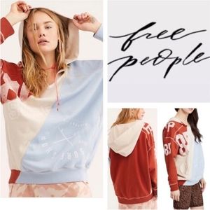 Free People We The Free Beach Break Surf Oversized Graphic Varsity Hoodie L